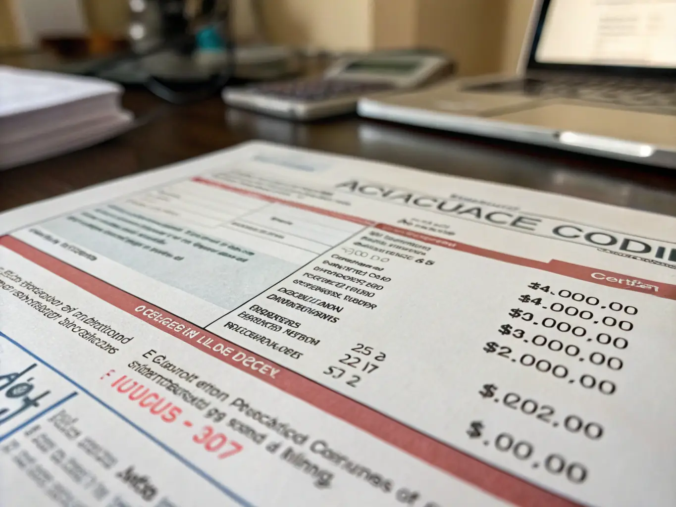 An image depicting a detailed medical bill with annotations highlighting key areas such as coding accuracy, charge capture, and compliance, set against a backdrop of a modern medical office.